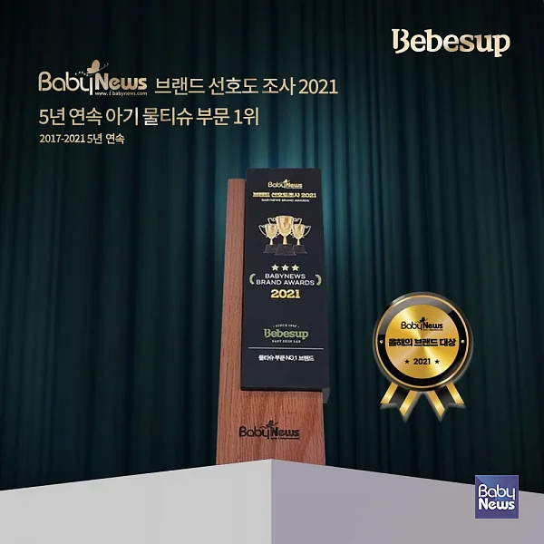 베베숲이 베이비뉴스가 진행하는 브랜드 선호도 조사에서 5년 연속 아기 물티슈 부문 1위를 차지했다.?ⓒ베베숲
