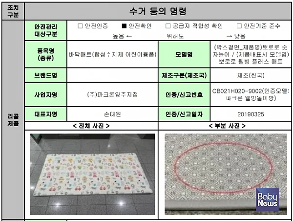 바닥매트 '뽀로로 웰빙 플러스 매트'.?ⓒ국가기술표준원