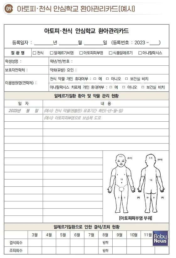아토피·천식 안심학교 환아관리카드(예시). ⓒ질병관리청 회신자료 / 인재근 의원실 재편집