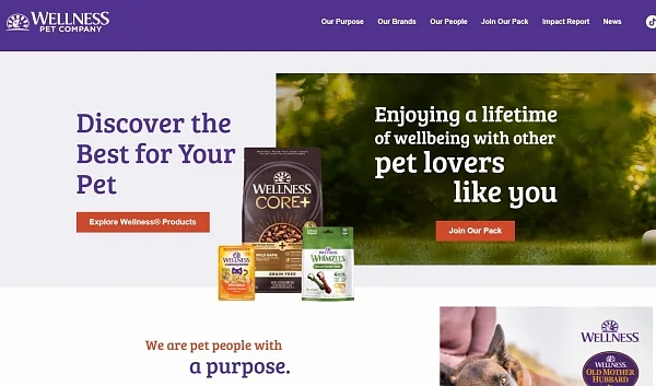 '함께 잘 지내는' 관계에 초점을 맞춘 Wellness Pet Company 홈페이지
