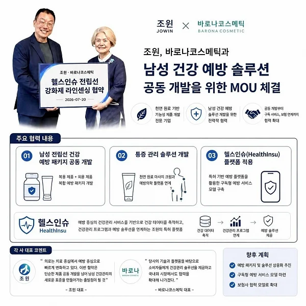 남성 건강 예방 솔루션 공동 개발 MOU 내용. ⓒ바로나코스메틱