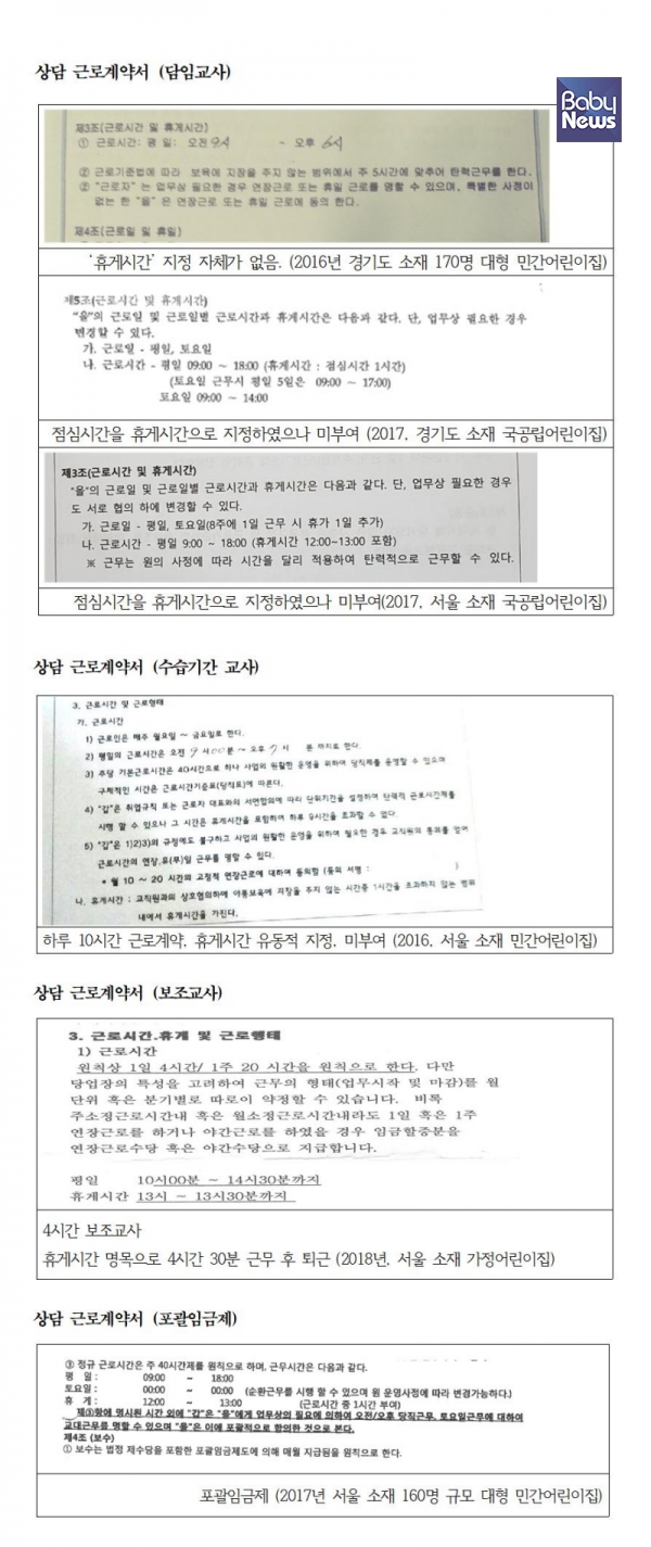보육교사가 어린이집과 맺는 실제 근로계약서. ⓒ공공운수노조 보육협의회