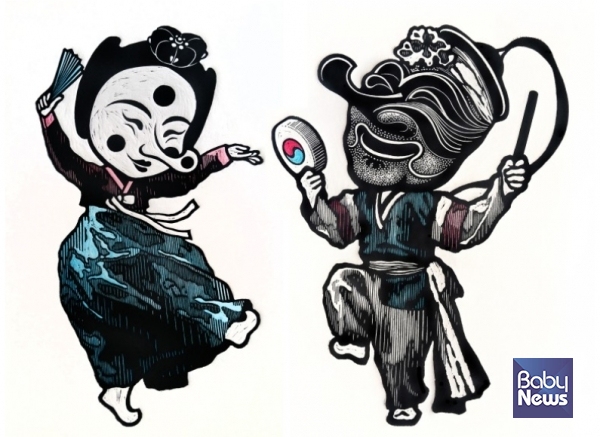 민경아 작가의 작품. 피노키오 하회탈: 풍물놀이 양반(우) 부채춤 부네요(좌). ⓒ민경아 작가 공식 블로그