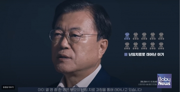문재인 대통령이 난임 시술 지원 확대를 요청하는 청원에 직접 답변했다. 국민청원 영상 갈무리. ⓒ베이비뉴스