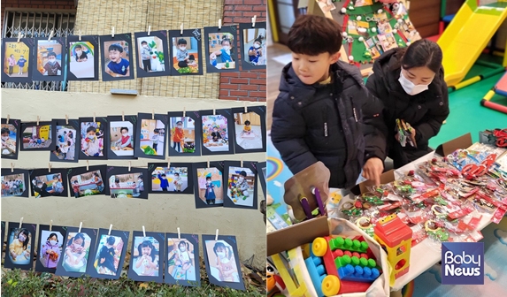 사진전 모습(좌)과 바자회에 참여한 어린이들. ⓒ광진구육아종합지원센터