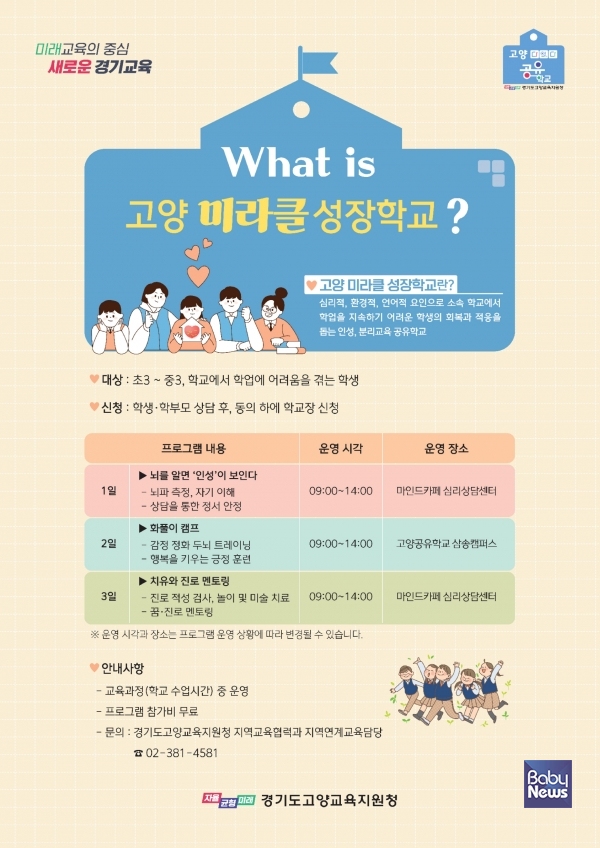 마인드카페 '고양 미라클 성장학교' 학생 모집 시작. ⓒ마인드카페